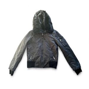 Y2K Black Faux Fur Bomber French Connection Small Puffer